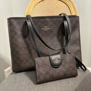 Coach Black and Brown Signature Tote and Wallet
